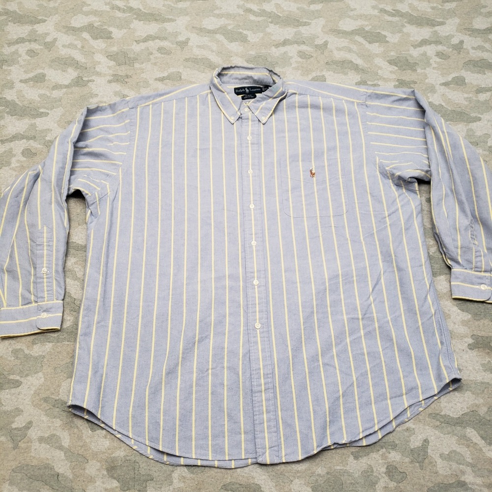 Ralph Lauren Shirt Mens XL Blue Stripped Blake Long Sleeve Button Flesh Pony